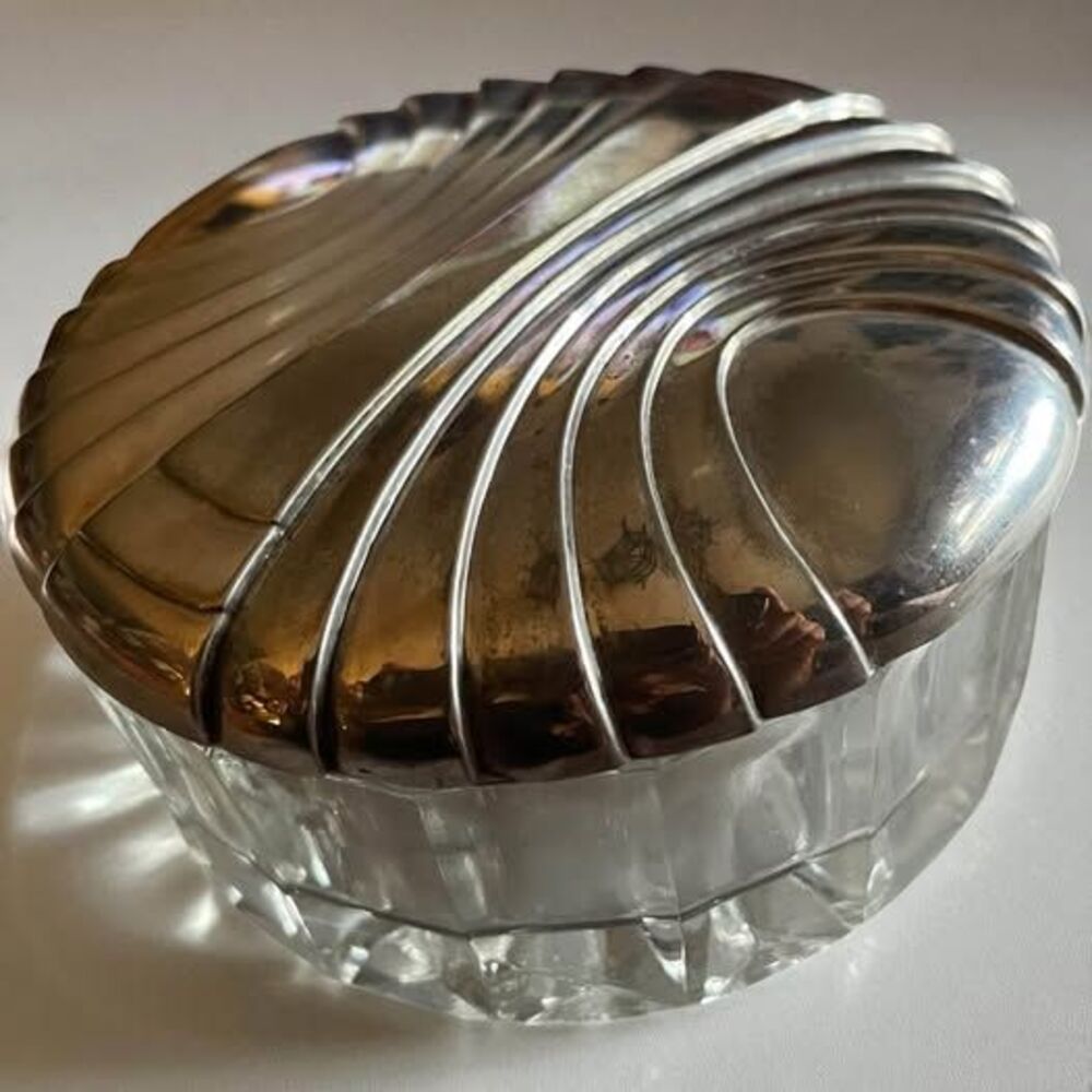 Godinger Vintage Art Deco Silver and Glass Mirror 1988 Powder Holder